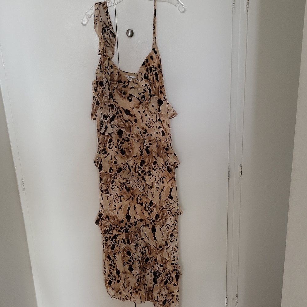 Bar||| Beige Printed Ruffle Slip Dress